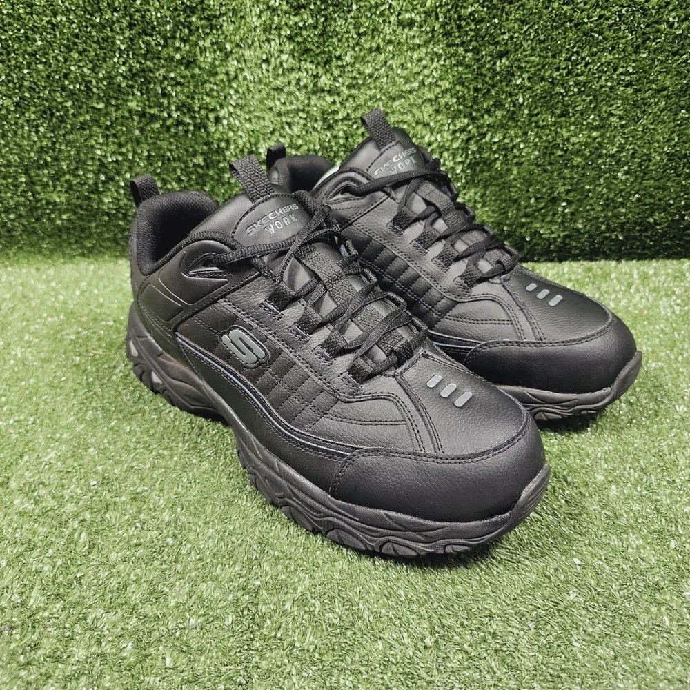 Skechers Work Soft Stride Black Leather Athletic Comfort Sneakers Mens Size 10.5